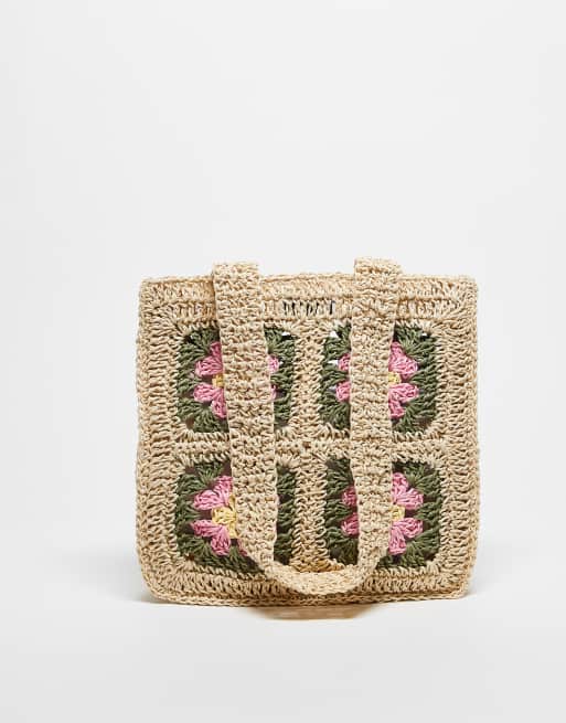 Bolso pequeño multicolor con asas y estampado geométrico de croché de Hollister