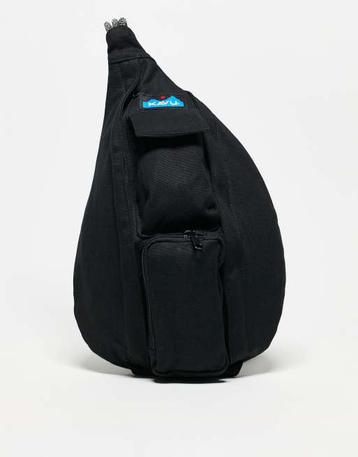 Bolso pequeño negro clásico estilo riñonera con correa de cordón de KAVU