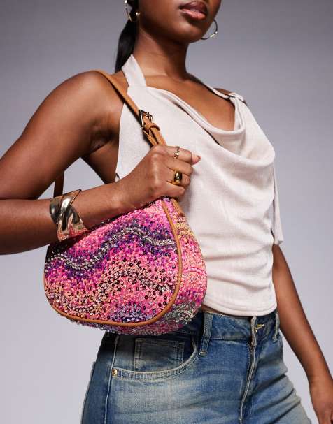Bolso saddle rosa luminoso de lentejuelas de River Island - view 1