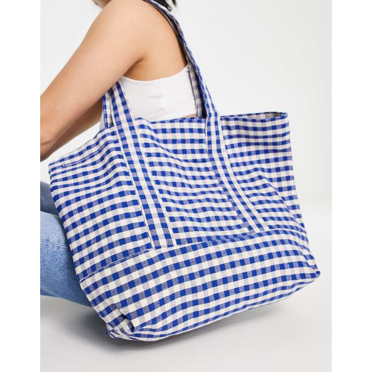 Bolso shopper azul a cuadros vichy de Mango ASOS