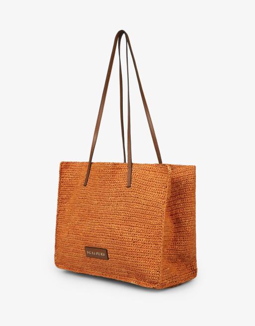 Bolso shopper color camel de cuero y rafia de Scalpers ASOS
