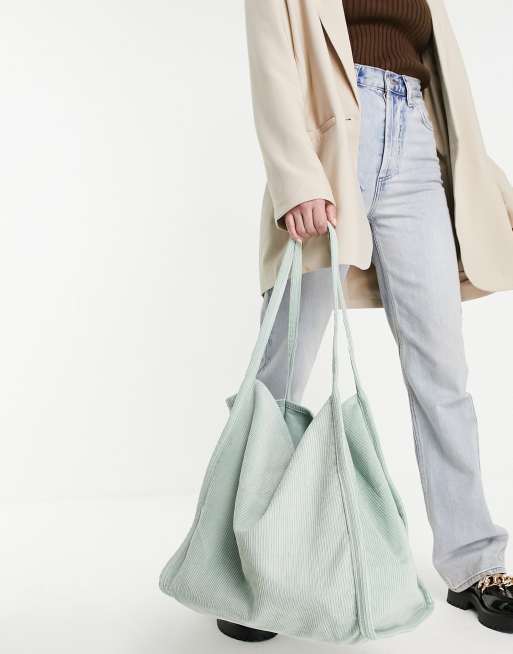 Bolso shopper color salvia de pana de ASOS DESIGN