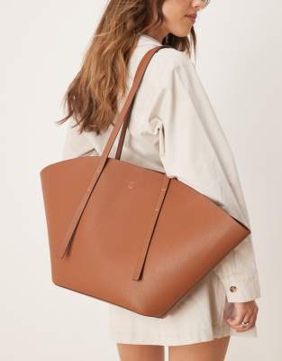 Bolso shopper grande marrón camel ancho de cuero sintético de Gina Tricot - view 1