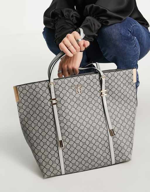 Bolso shopper gris con diseño de monograma de River Island 