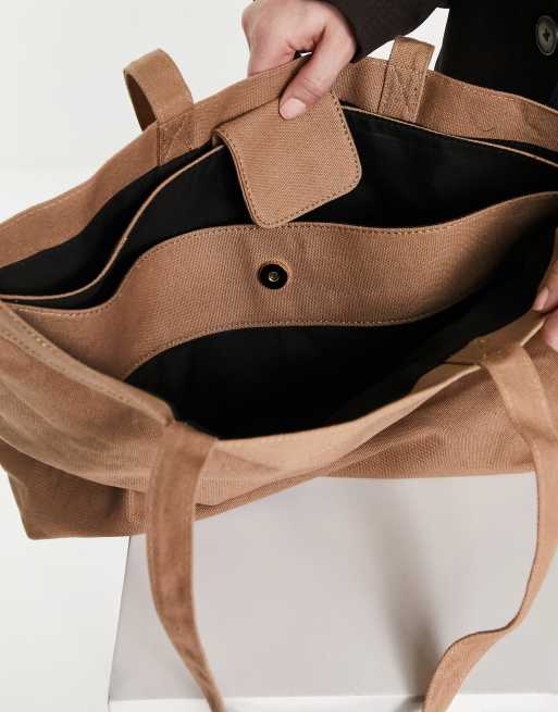 Bolso shopper marrón con compartimento para portátil de lona de ASOS DESIGN |