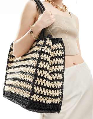 Bolso shopper playero a rayas negras y color crema de Abercrombie & Fitch