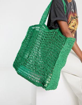 Mango green straw shopper bag  - ASOS Price Checker