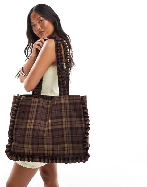 Bolso tote a cuadros marrones con volantes de My Accessories - view 1