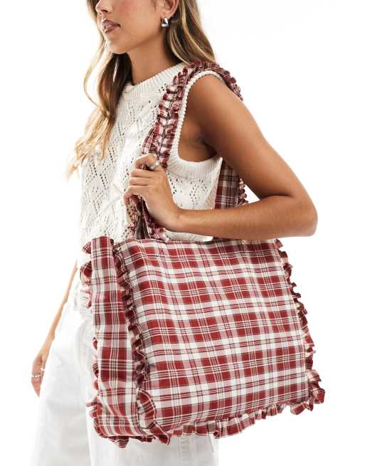 Bolso tote a cuadros rojos con volantes de My Accessories