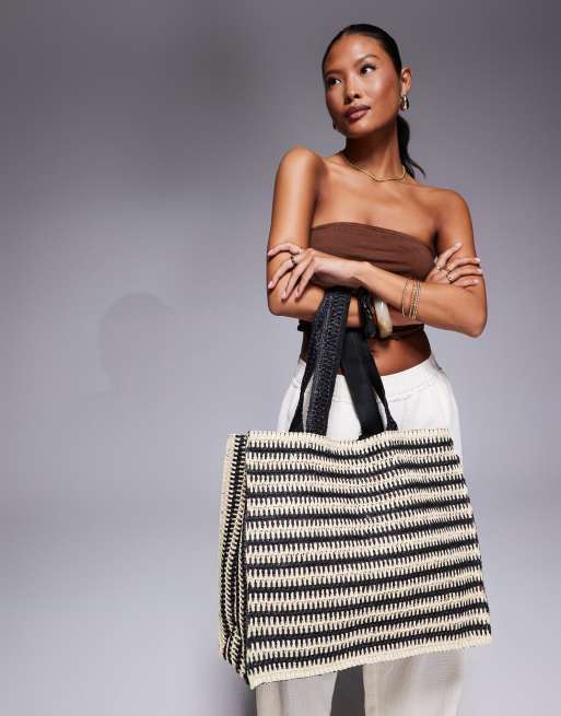 Bolso tote a rayas monocromáticas de paja de South Beach