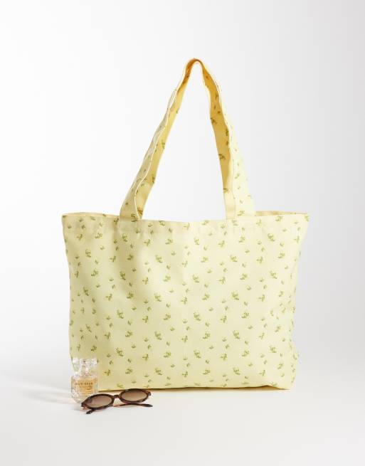 Bolso tote amarillo pastel con estampado floral de JJXX, 2 de 4