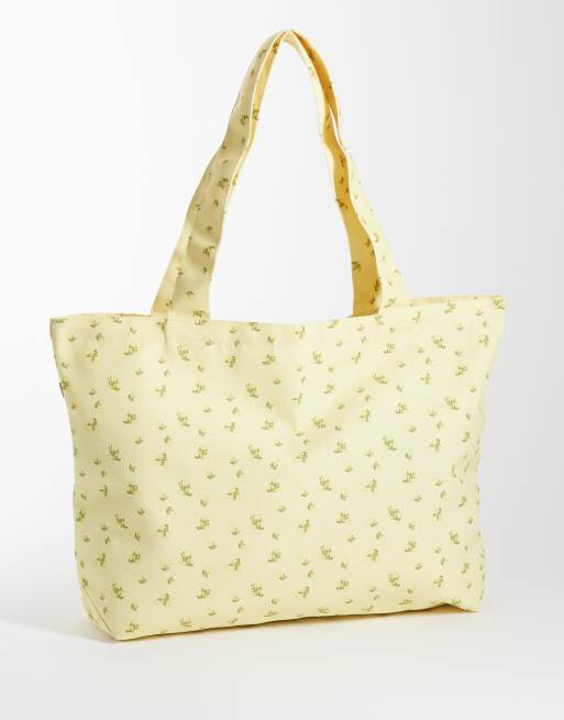 Bolso tote amarillo pastel con estampado floral de JJXX, 4 de 4