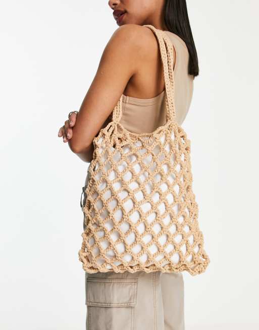 Bolso tote beis de croché de Reclaimed Vintage