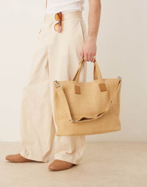 Bolso tote beis extragrande estructurado de paja de Mango