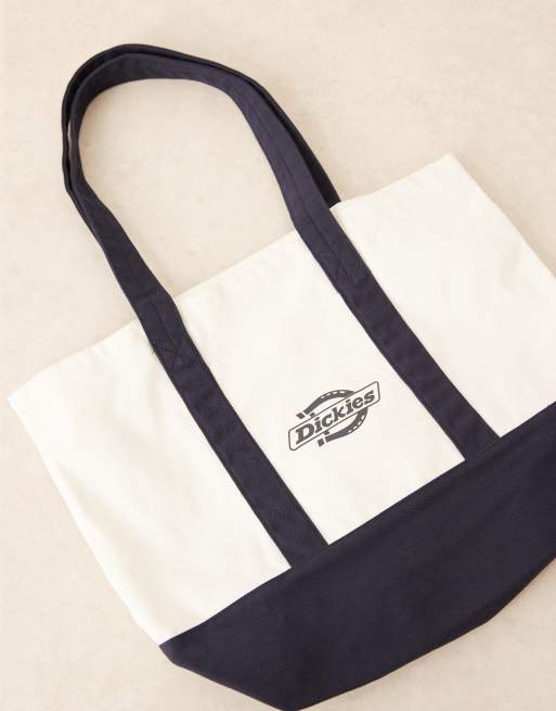 Bolso tote blanco hueso y azul marino con logo de lona de Dickies, 2 de 4