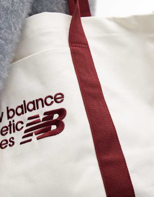 Bolso tote blanco hueso y burdeos de lona de New Balance, 4 de 4