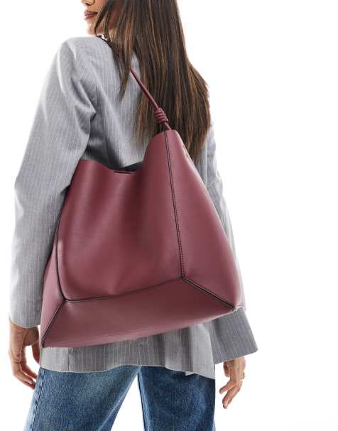 Bolso tote burdeos con diseño de paneles y detalle anudado en las asas de ASOS DESIGN - view 1