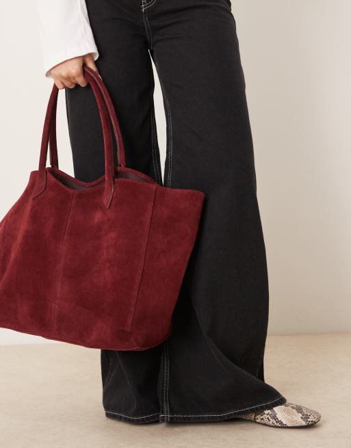 Bolso tote burdeos con diseño reforzado de ante premium de ASOS DESIGN, 3 de 4
