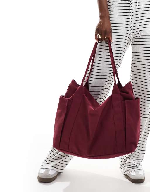 Bolso tote burdeos de tejido grueso de ASOS DESIGN, 3 de 4