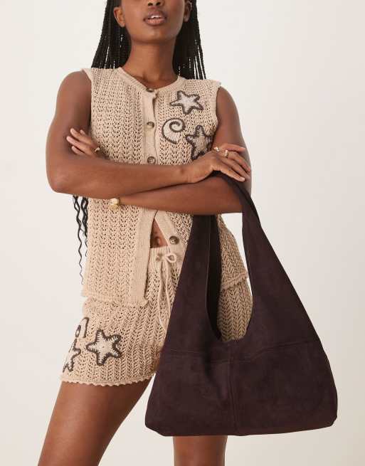Bolso tote color ciruela oscuro con diseño de trapecio de antelina de ASOS DESIGN, 3 de 4