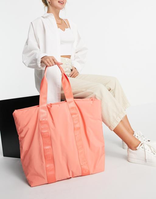 Bolso tote color coral con asas de cincha de nailon de ASOS