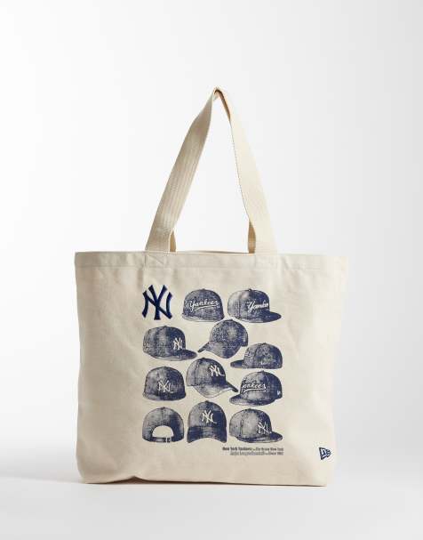 Bolso tote color crema con estampado gráfico de gorras de los NY Yankees de tejido grueso de New Era - view 1