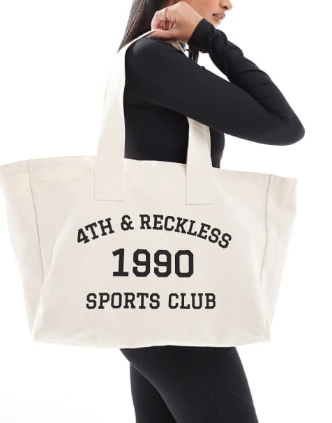 Bolso tote color crema con logo "Sports Club" de 4th & Reckless - view 1