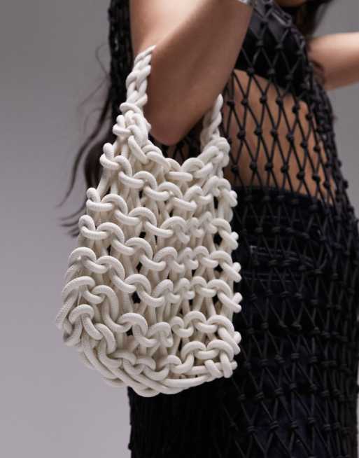 Bolso tote color crema de cuerda Tara de Topshop