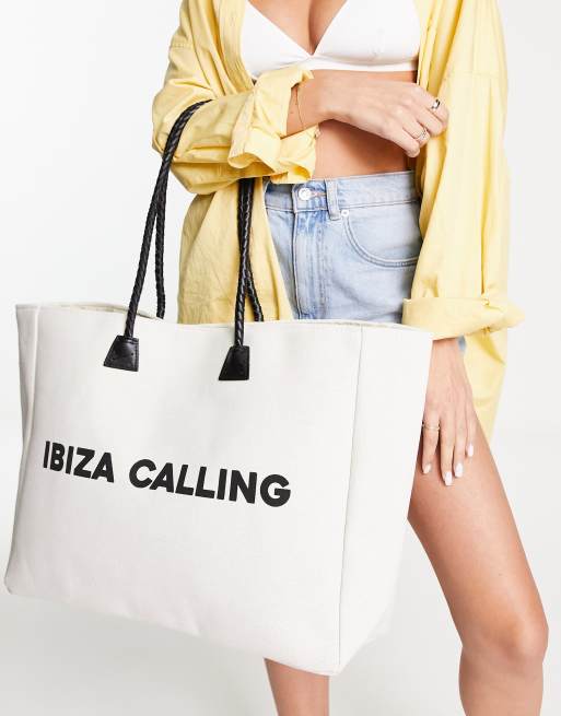 Bolso tote color crema de lona "Ibiza Calling" de South Beach, 4 de 4