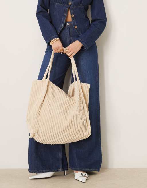 Bolso tote color crema grande de pana de ASOS DESIGN, 2 de 4