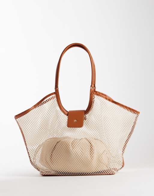 Bolso tote color crema neutro extragrande de rafia entretejida con detalles de cuero sintético de Glamorous