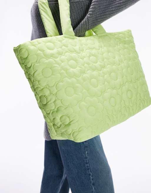 Bolso tote color lima con detalle de pespuntes Tate de Topshop