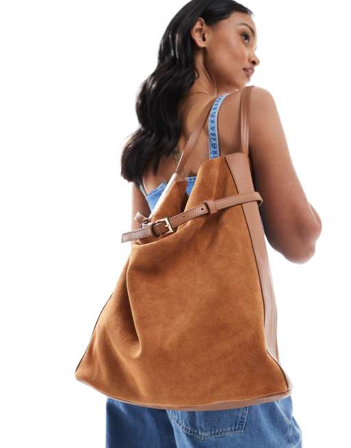 Bolso tote color tostado con cinturón de ante y cuero de ASOS