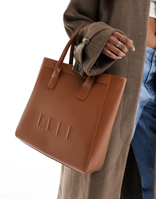 Bolso tote color tostado con diseño en relieve de ELLE