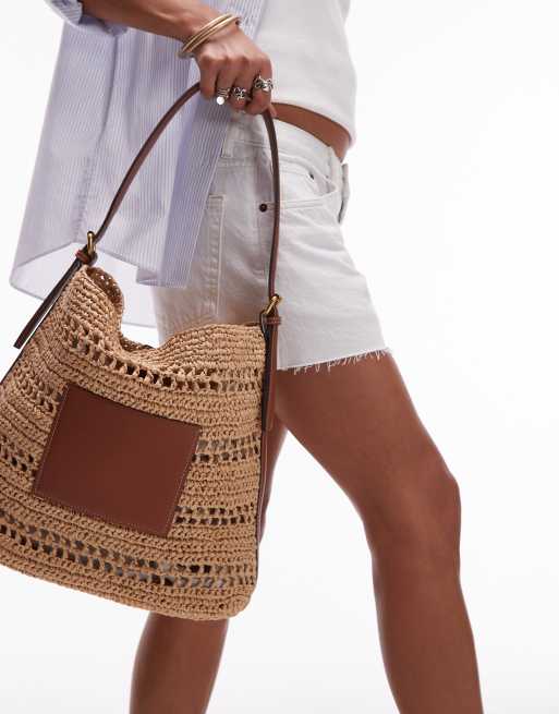 Bolso tote color tostado con forro de rafia de Mango