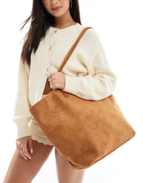 Bolso tote color tostado con laterales desplegables de antelina de PASQ  - view 1