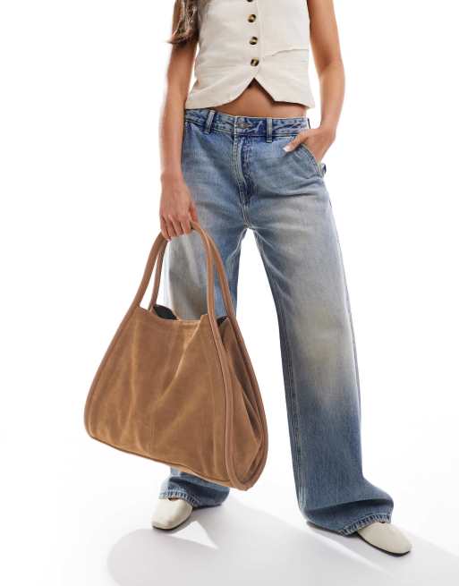Bolso tote color tostado con ribetes en forma de tubo de ante de ASOS DESIGN ASOS
