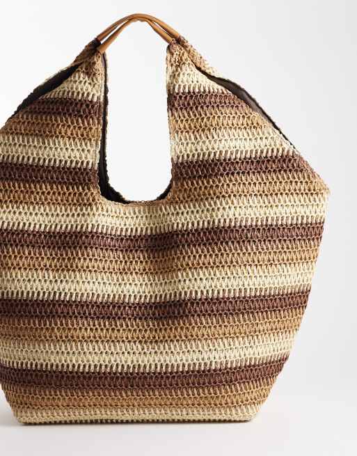 Bolso tote de hombro a rayas beis extragrande con diseño efecto paisaje de South Beach, 4 de 4