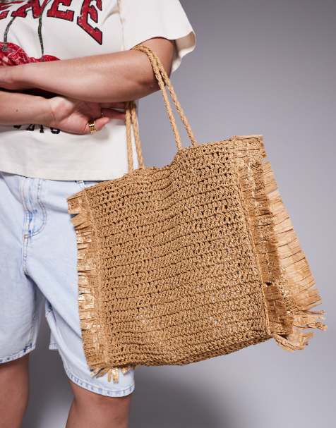Bolso tote de hombro beis playero con bordes desflecados de South Beach - view 1