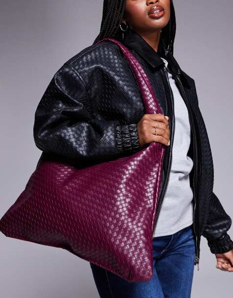 Bolso tote de hombro burdeos flexible con diseño entretejido de Public Desire - view 1