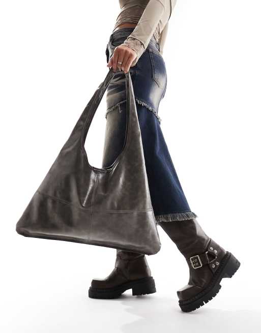 Bolso tote de hombro gris desgastado holgado de Public Desire, 3 de 4