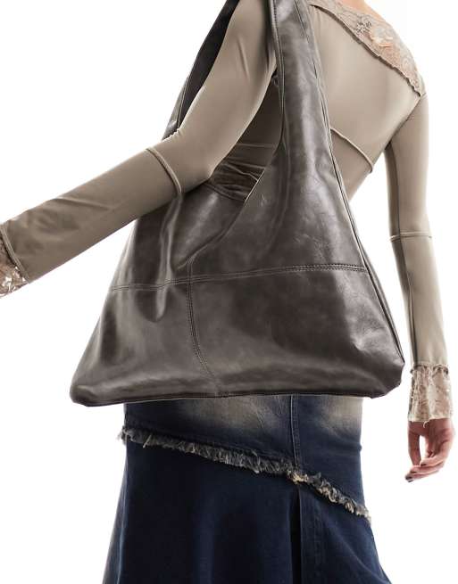 Bolso tote de hombro gris desgastado holgado de Public Desire, 4 de 4