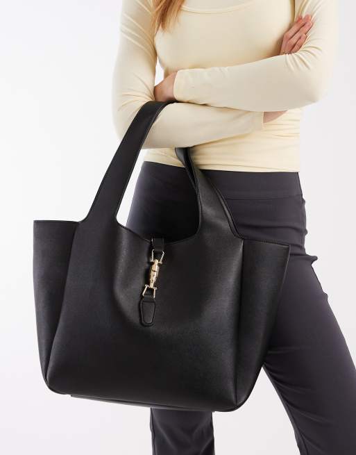 Bolso tote de hombro negro con detalle de herrajes de Glamorous , 2 de 4