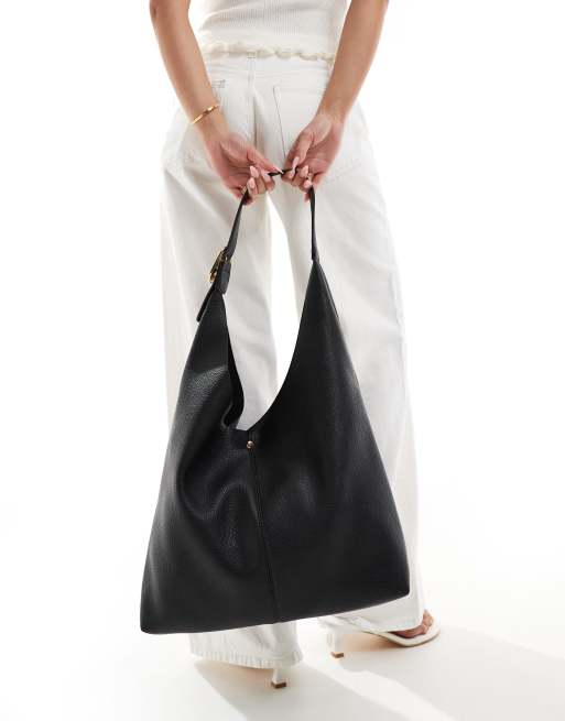 Bolso tote de hombro negro flexible con detalle de hebilla efecto fundido de Glamorous, 3 de 4