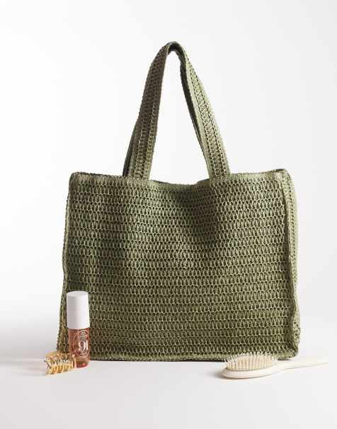 Bolso tote de hombro playero verde salvia de paja de South Beach - view 1