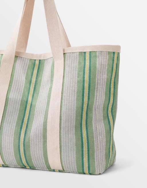 Bolso tote de playa a rayas verdes de estilo casual de South Beach, 7 de 7