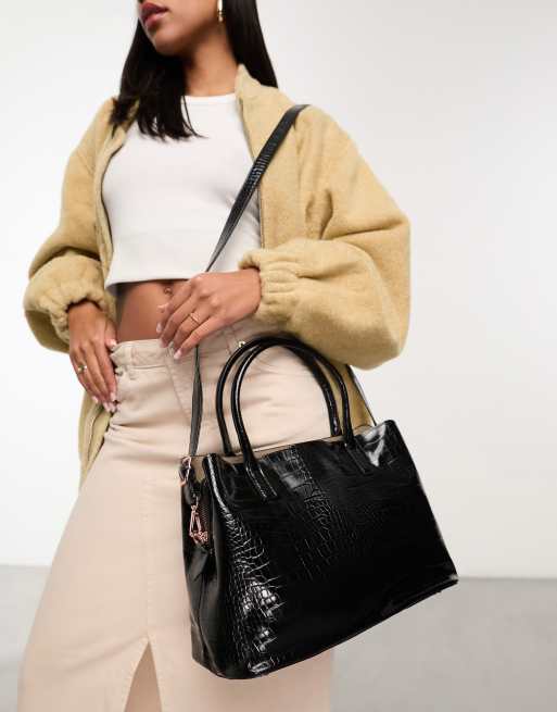  Bolso tote efecto piel de cocodrilo con compartimento interior y correa bandolera extraíble de ASOS DESIGN, 4 de 4