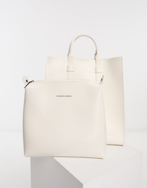 Bolso tote grande blanco con correa bandolera de Claudia Canova, 4 de 4