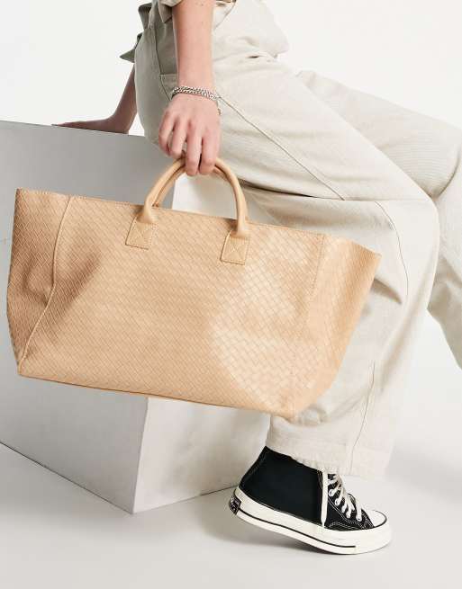 Bolso tote grande color camel con dise o trenzado de Glamorous ASOS