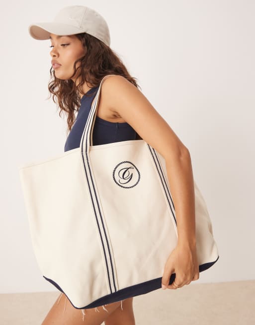 Bolso tote grande color crema con logo de lona de GANT, 4 de 4